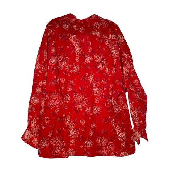 Linda Allard for Ellen Tracy Womens Button Down Shirt Sz M Red Oversized Floral - Picture 2 of 16